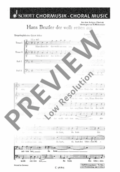 O Musica liebliche Kunst / Hans Beutler der wollt reiten