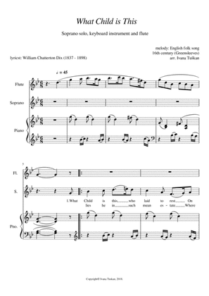 Book cover for What Child is This, for soprano solo, flute and piano G minor/ A minor