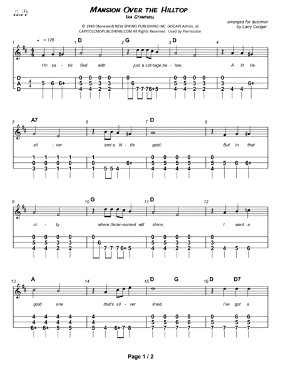 Mansion Over The Hilltop Dulcimer scores gallery preview page 2