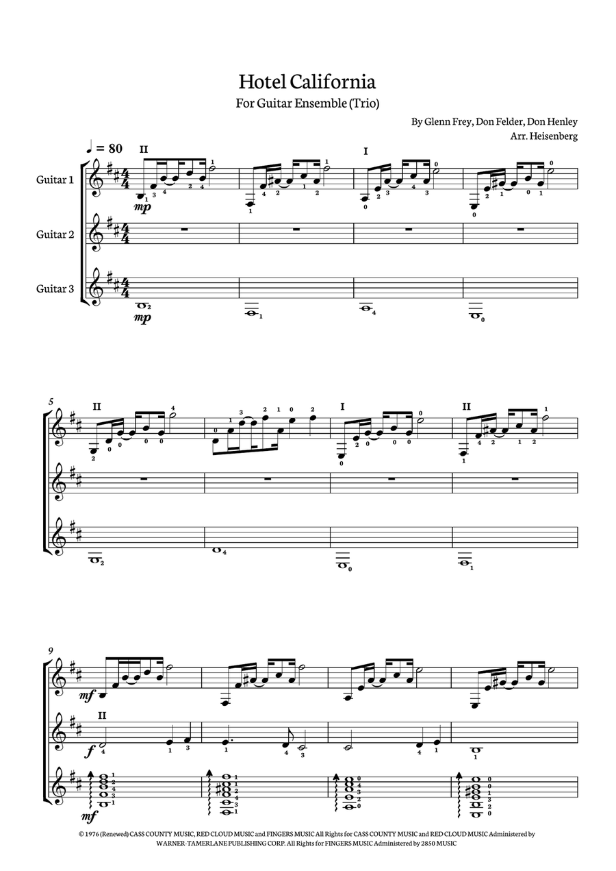 Hotel California Guitar Ensemble scores gallery preview page 1