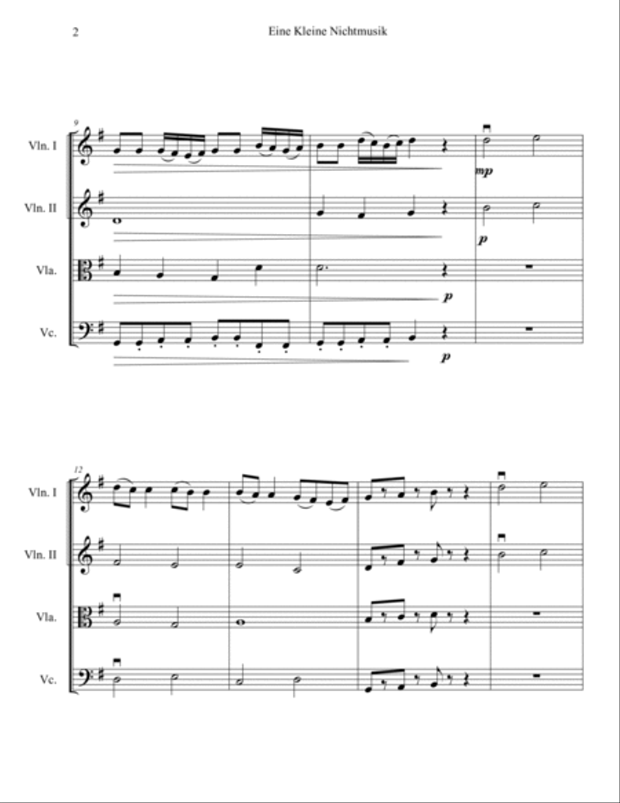 Eine Kleine Nachtmusik (A Little Night Music) for String Quartet String Quartet scores gallery preview page 2
