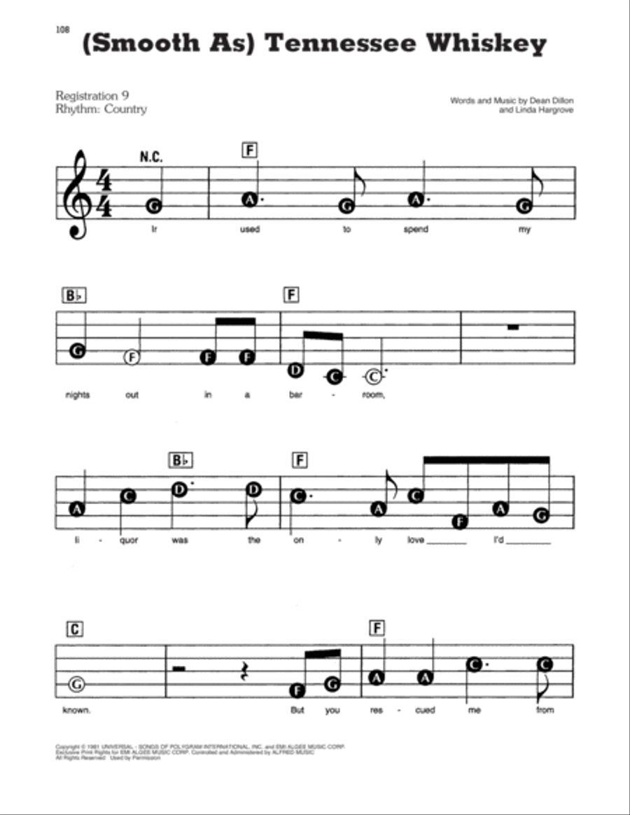 Tennessee Whiskey Electronic Keyboard scores gallery preview page 1