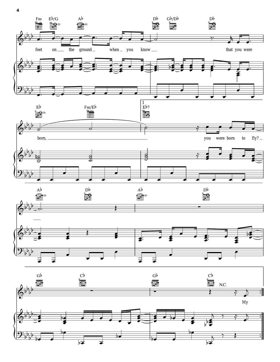 Born To Fly Piano, Vocal, Guitar scores gallery preview page 4