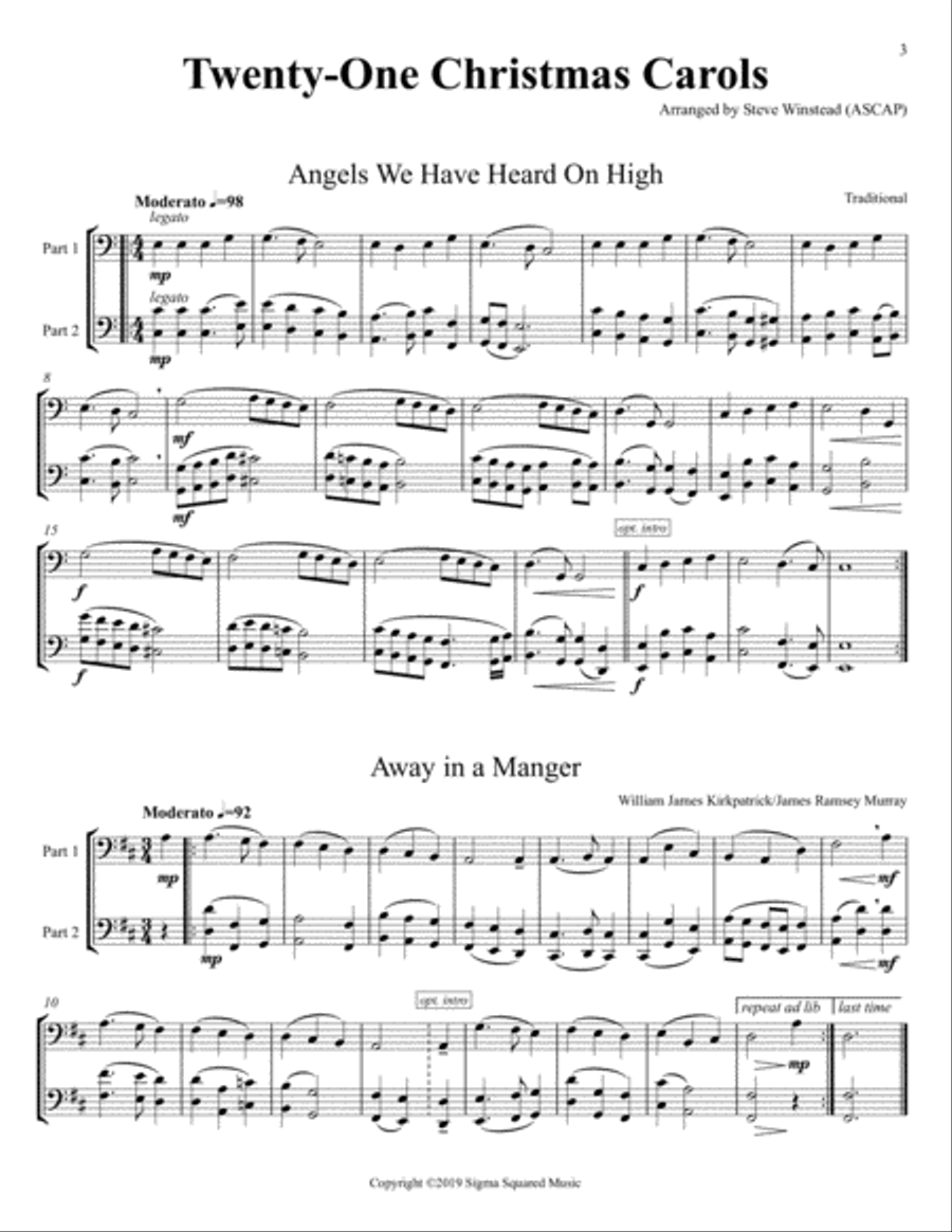 Twenty-One Christmas Carols for Cello Duet String Duet scores gallery preview page 3