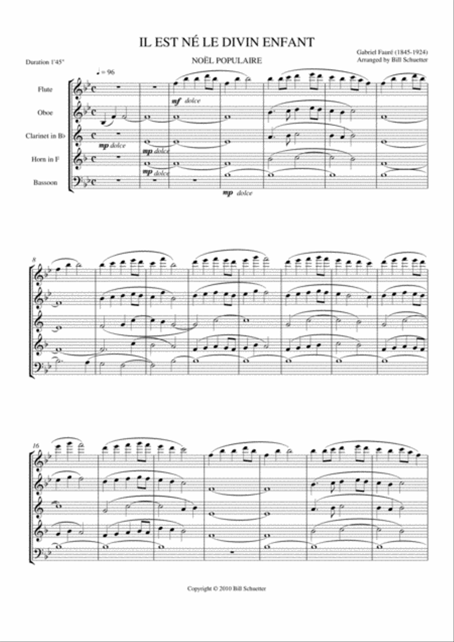 Il est ne le divin enfant Woodwind Quintet scores gallery preview page 1