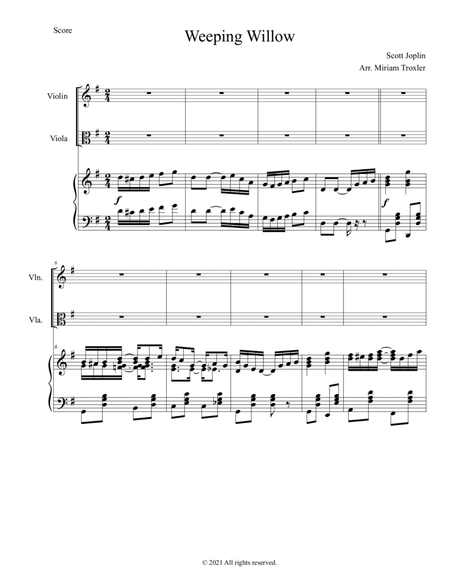 Weeping Willow Trio for Violin, Viola and Piano Weeping Willow Trio for Violin, Viola and Piano Piano Trio scores gallery preview page 1