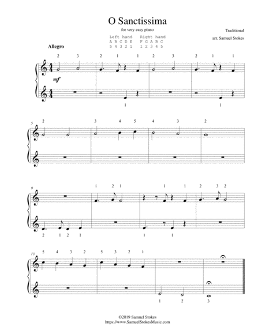 O Sanctissima (Oh, How Joyfully) - for very easy piano Easy Piano scores gallery preview page 1