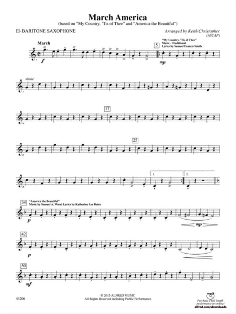 March America: E-flat Baritone Saxophone Concert Band scores gallery preview page 1