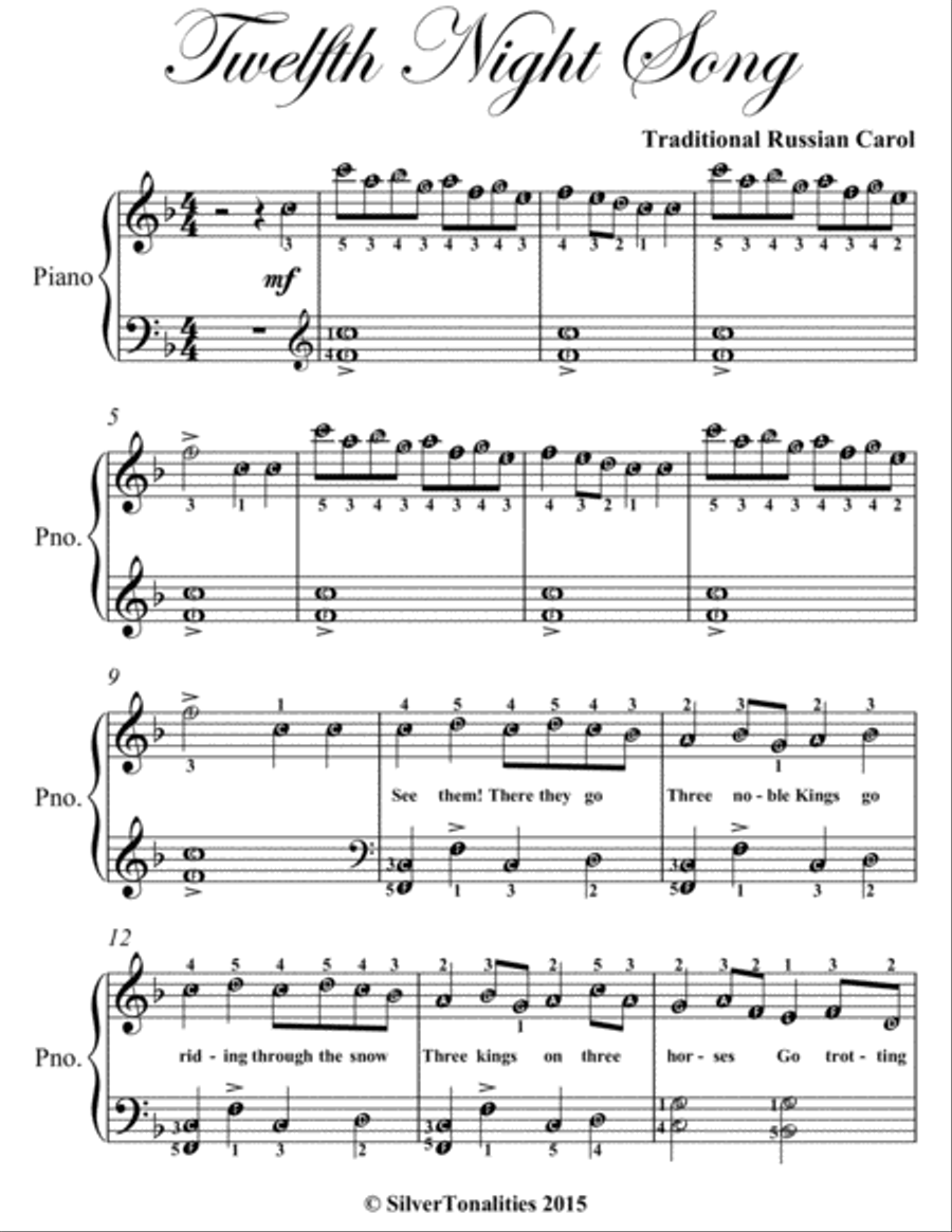 Twelfth Night Song Easy Elementary Piano Sheet Music Easy Piano scores gallery preview page 2