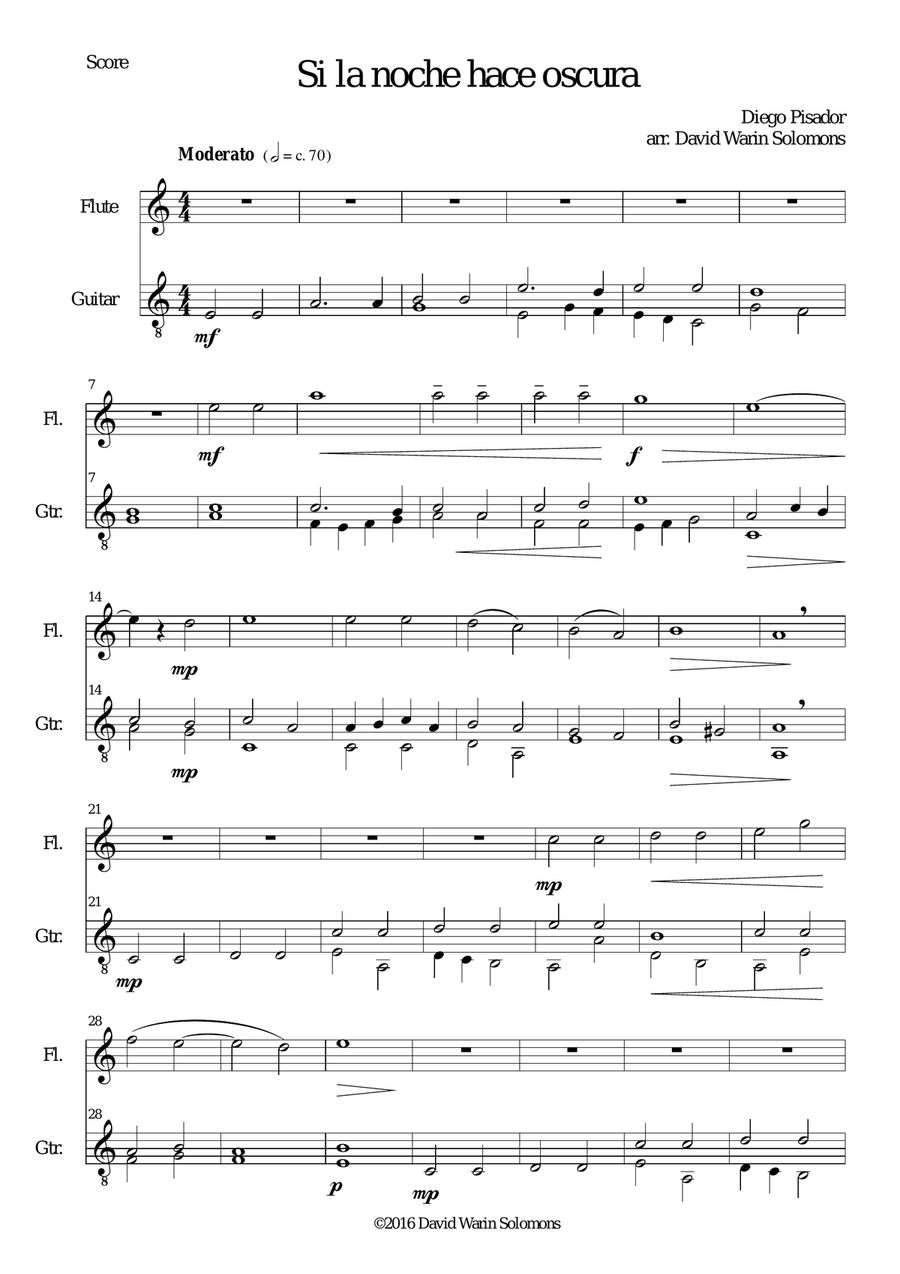 Si la noche hace oscura for flute and guitar Flute scores gallery preview page 1