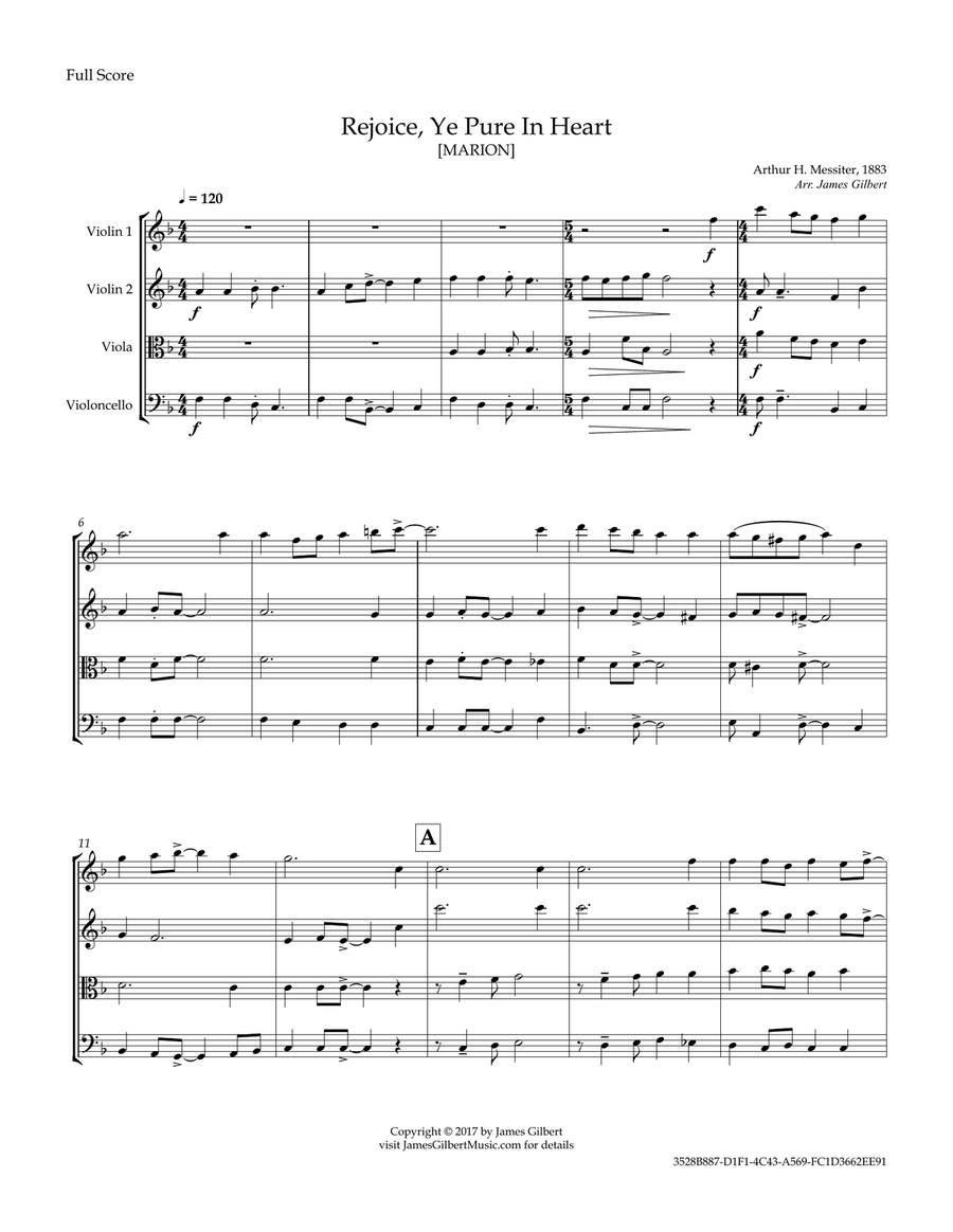 Rejoice, Ye Pure In Heart Rejoice, Ye Pure In Heart String Quartet scores gallery preview page 6