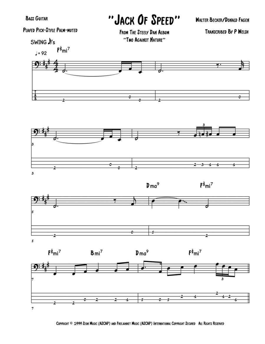 Jack Of Speed Bass Guitar scores gallery preview page 1