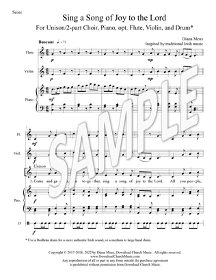 Sing a Song of Joy to the Lord (Unison or 2-part Choir, Piano, Flute, Violin, Drum)
