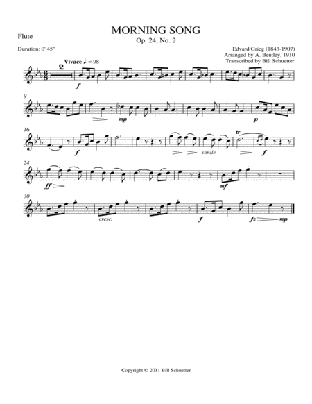 Morning Song by Edvard Grieg Woodwind Quintet - Digital Sheet Music