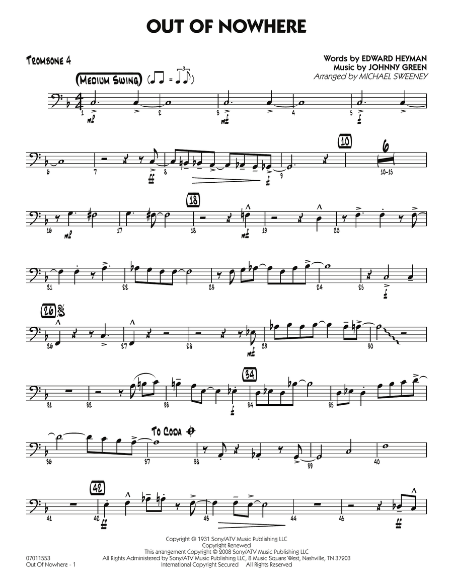Out of Nowhere - Trombone 4 Jazz Ensemble scores gallery preview page 1