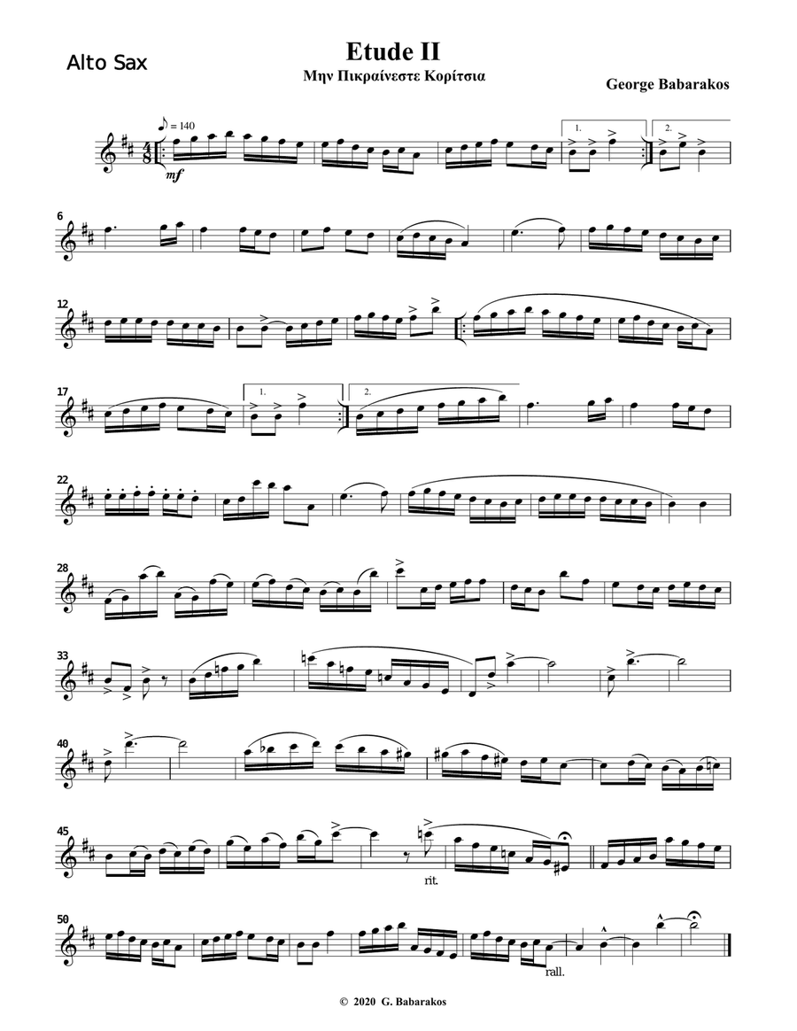 20 Etudes for Alto Sax Based on Greek Traditional Melodies Alto Saxophone scores gallery preview page 4