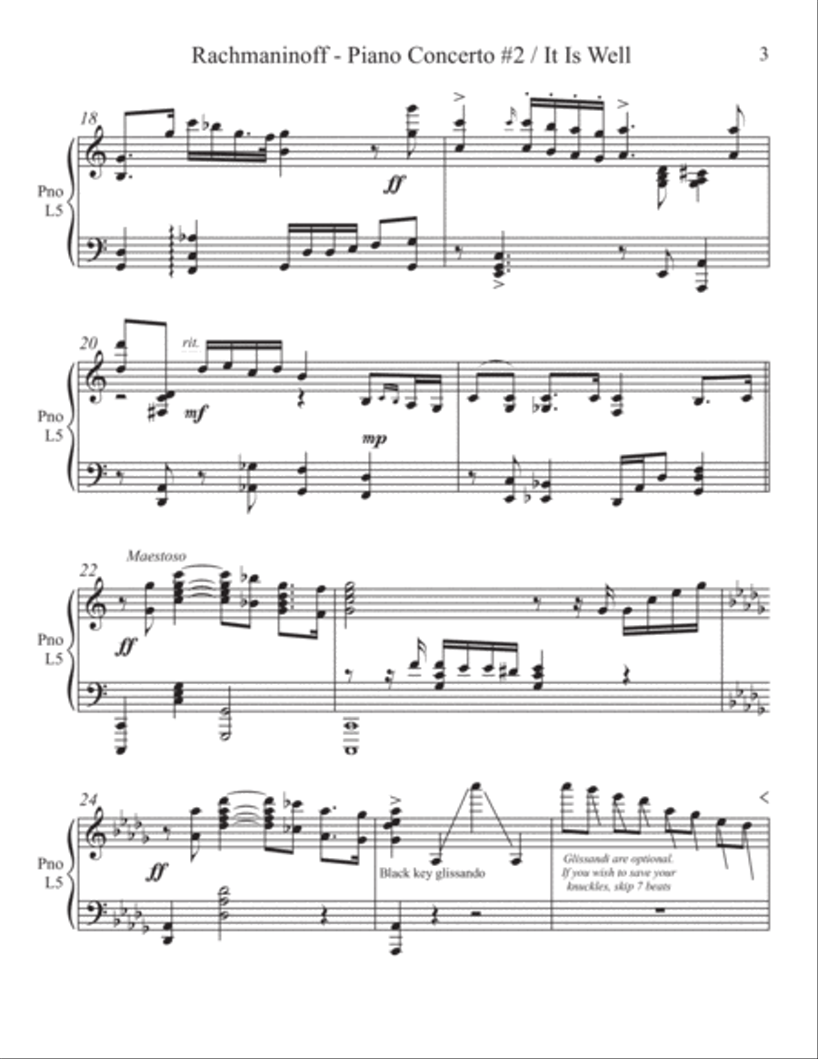 Concerto #2 (Rachmaninoff) / It Is Well (2 for 1 PIANO Standalone Arr's) Piano Method scores gallery preview page 4