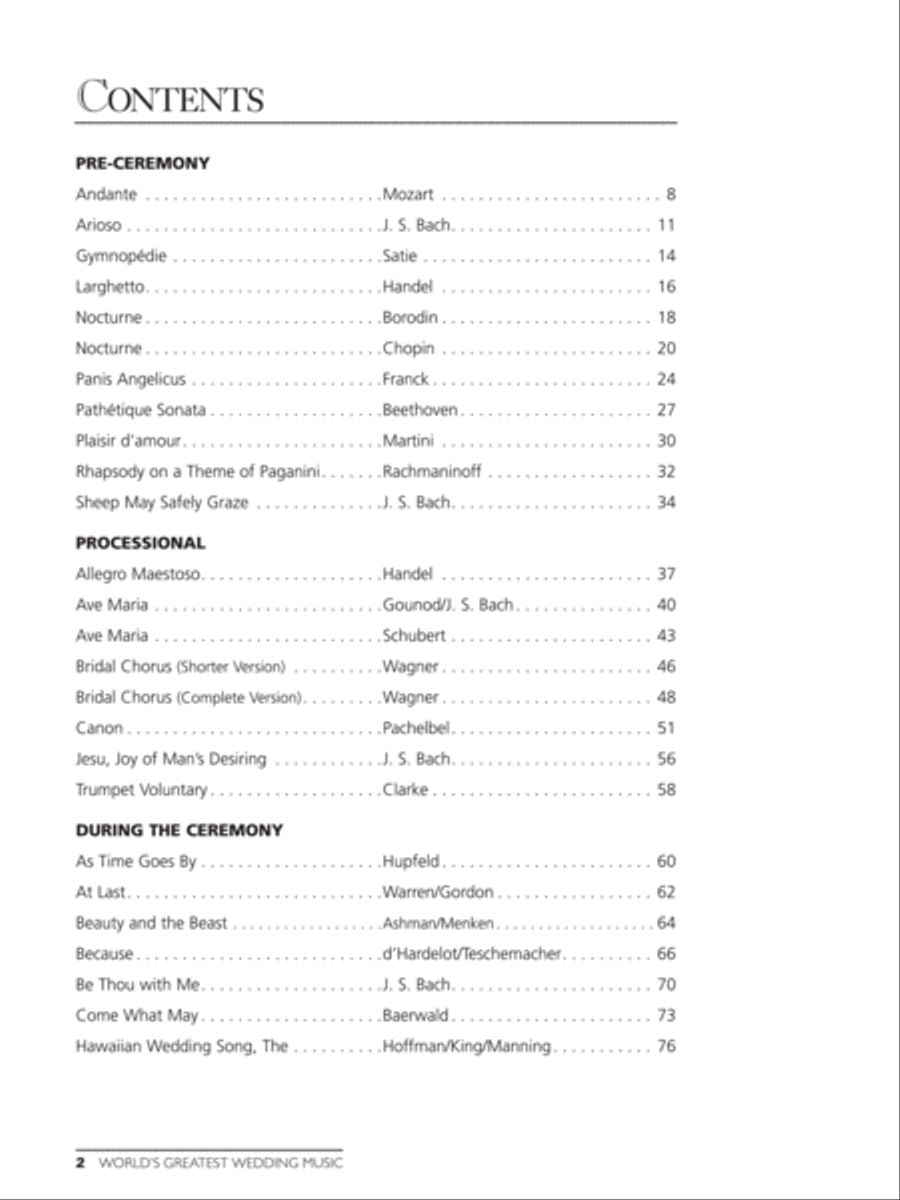 World's Greatest Wedding Music Easy Piano scores gallery preview page 2