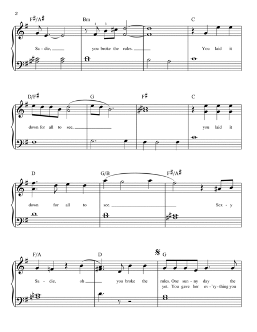 Sexy Sadie Easy Piano scores gallery preview page 2