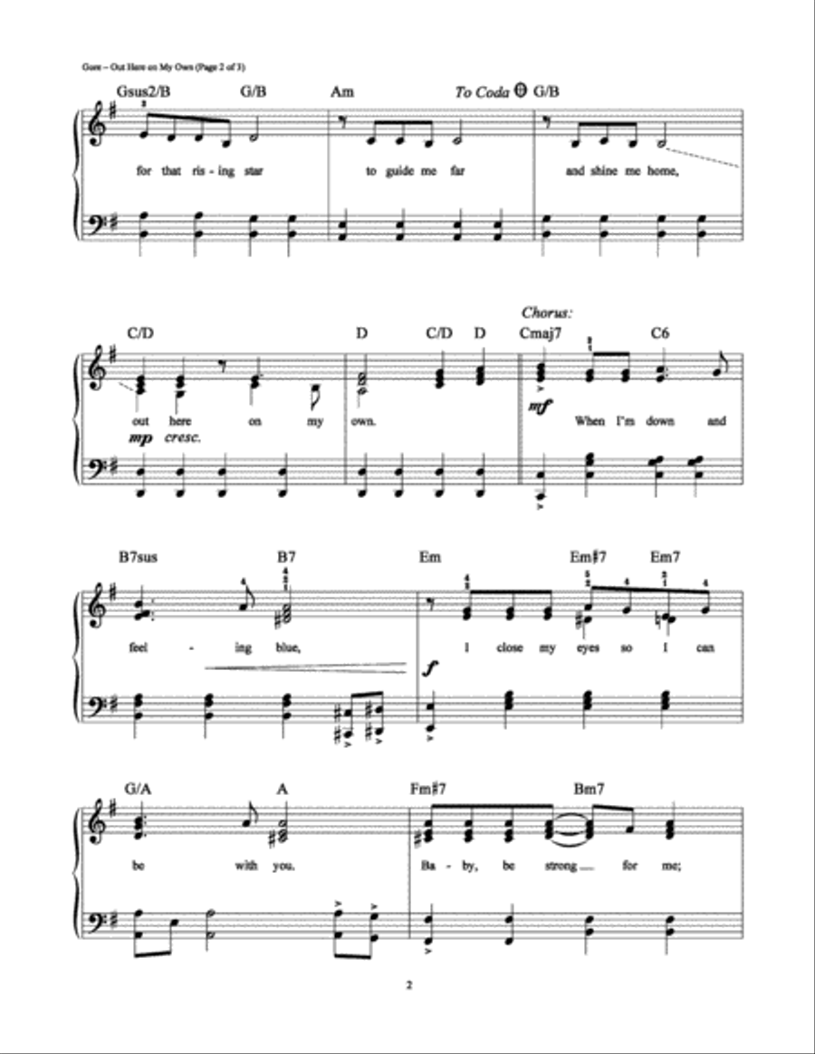 Out Here on My Own Easy Piano scores gallery preview page 2