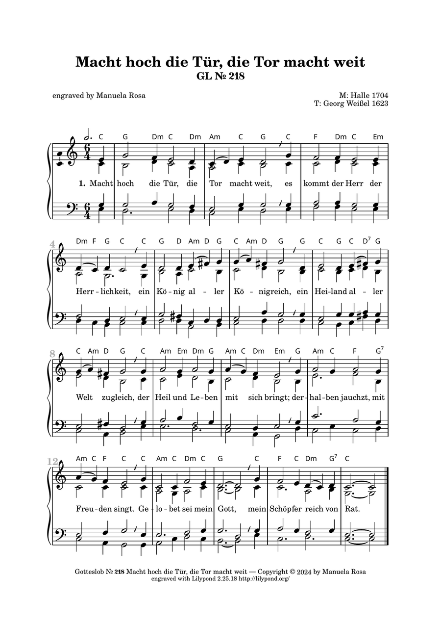 Macht hoch die Tür, die Tor macht weit (Gotteslob 218) Piano Solo scores gallery preview page 1