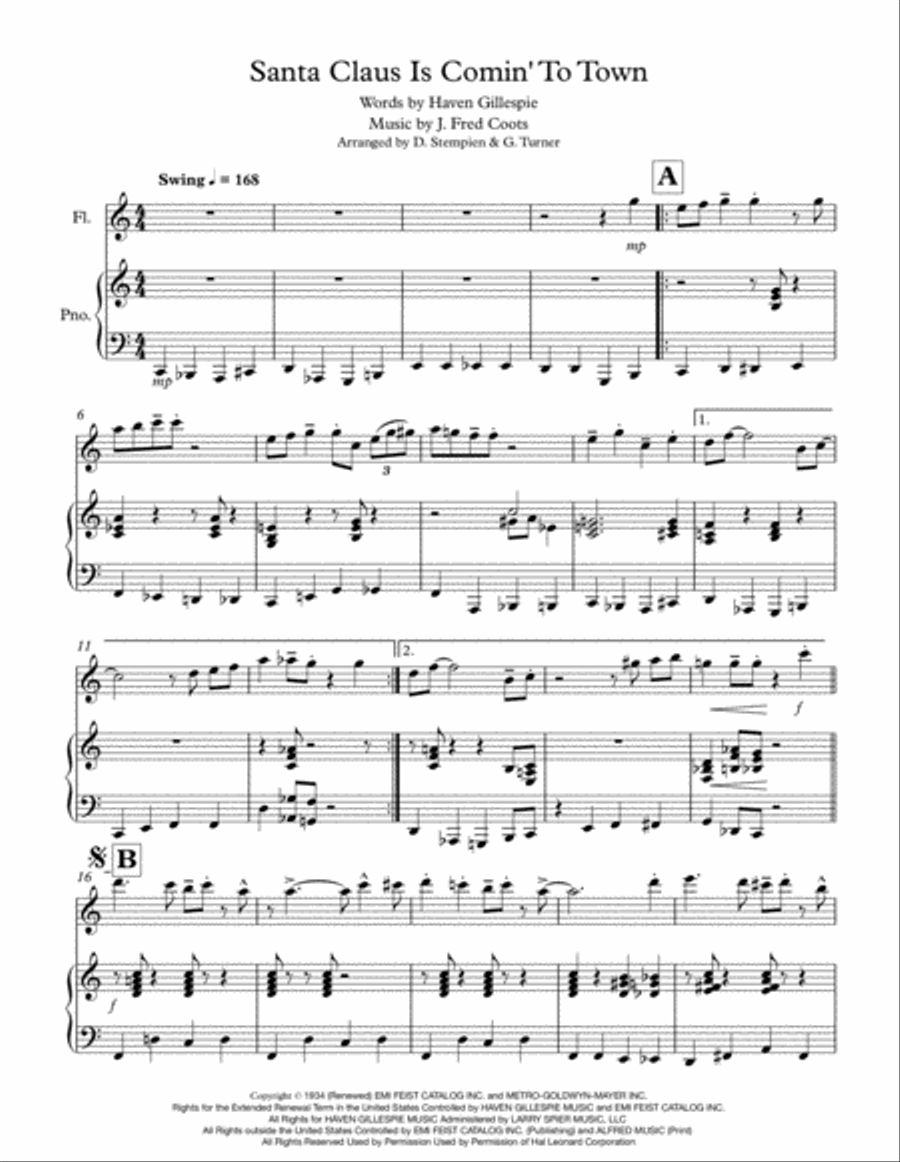 Santa Claus Is Comin' To Town Santa Claus Is Comin' To Town Flute Solo scores gallery preview page 1