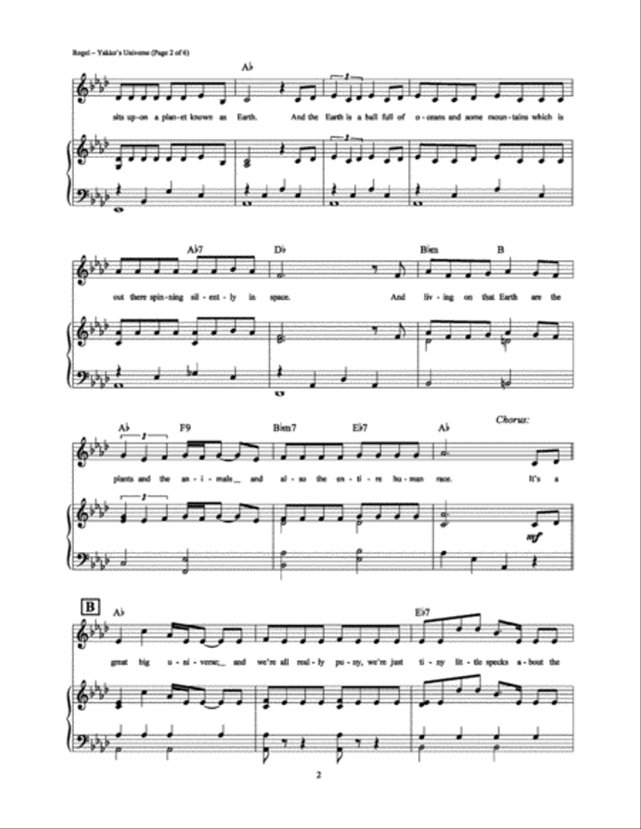 Yakko's Universe Piano, Vocal, Guitar scores gallery preview page 2