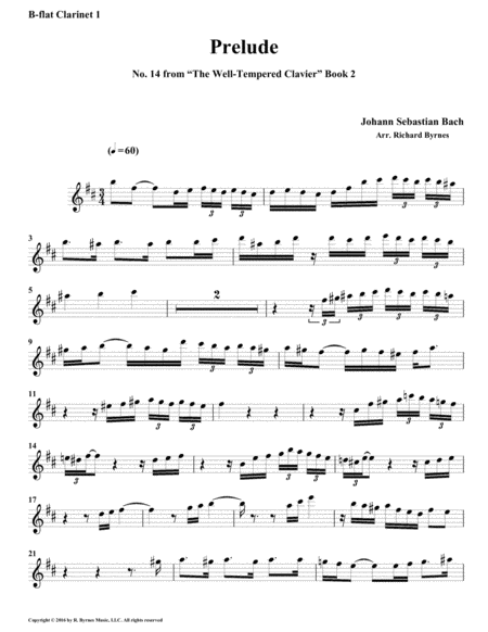 Prelude 14 from Well-Tempered Clavier, Book 2 (Clarinet Quartet) image number null