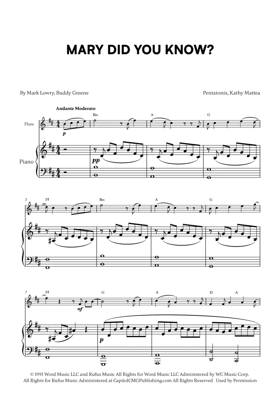 Mary, Did You Know? Mary, Did You Know? Flute Solo scores gallery preview page 1