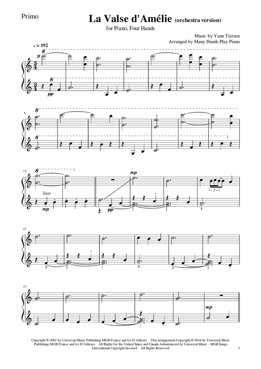 La Valse D'amelie 1 Piano, 4-Hands scores gallery preview page 5