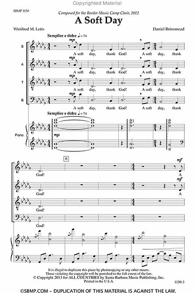 A Soft Day - SATB Octavo image number null
