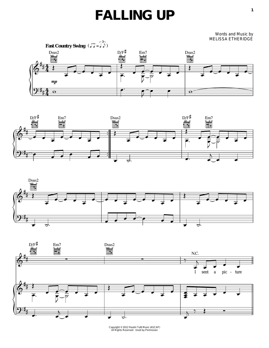 Falling Up Piano, Vocal, Guitar scores gallery preview page 1