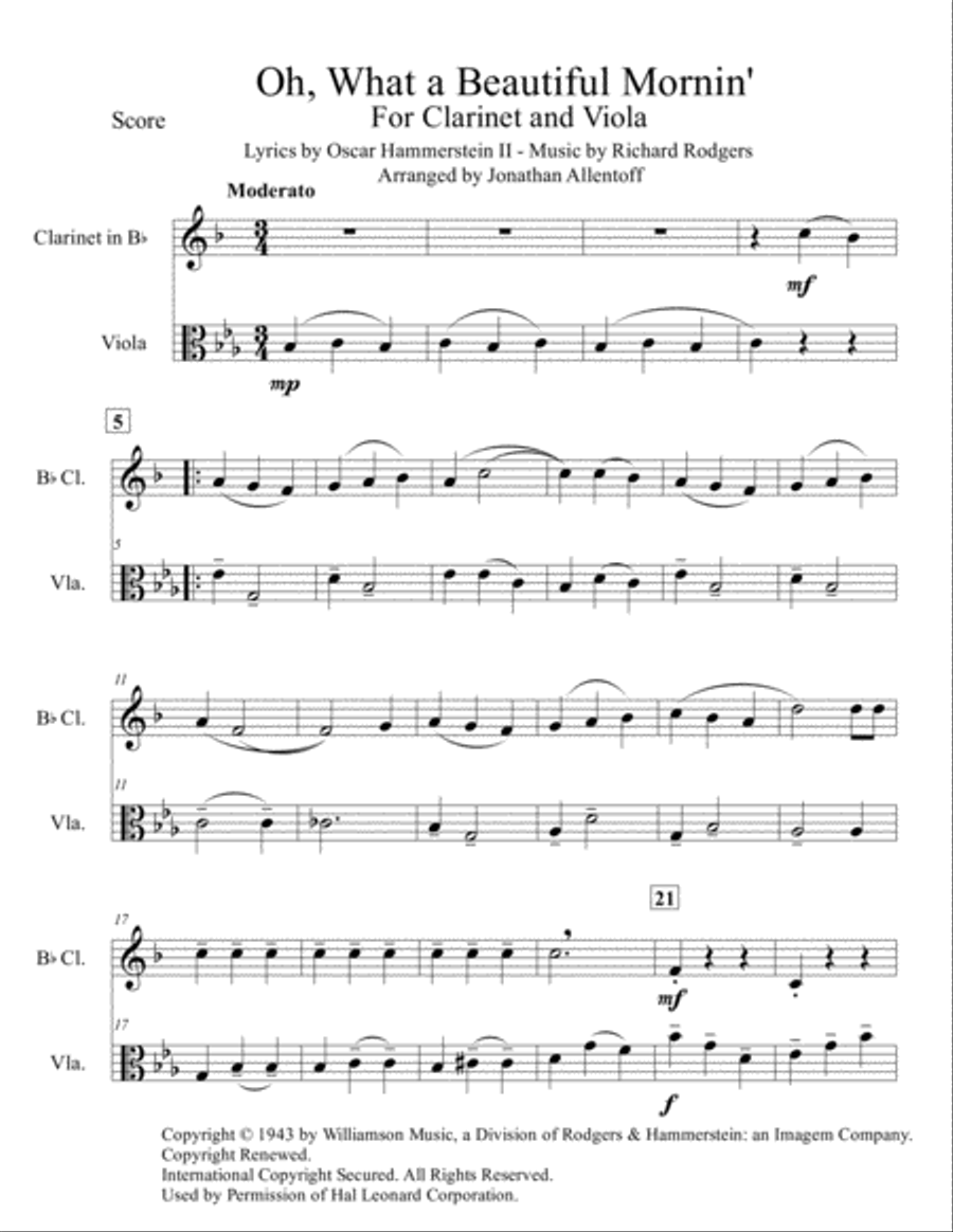 Oh, What A Beautiful Mornin' Clarinet scores gallery preview page 2