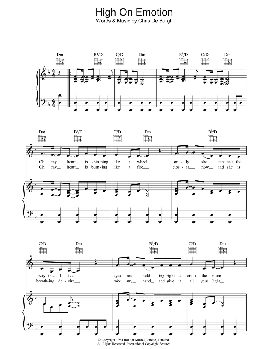 High On Emotion Piano, Vocal, Guitar scores gallery preview page 1