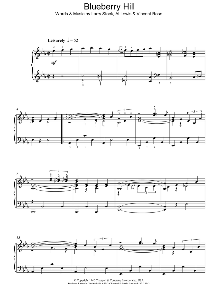 Blueberry Hill Piano Solo scores gallery preview page 1