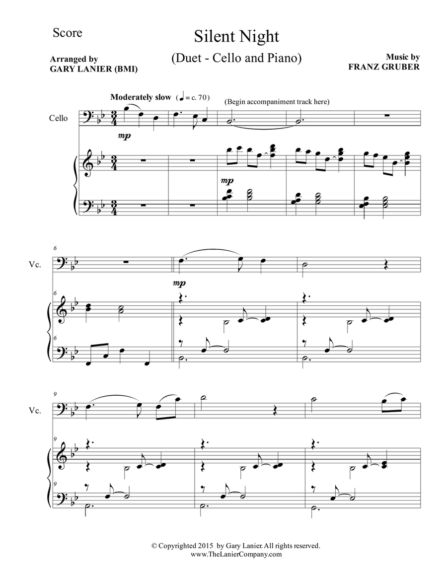 SILENT NIGHT (Duet – Cello and Piano/Score and Parts) Piano Accompaniment scores gallery preview page 2