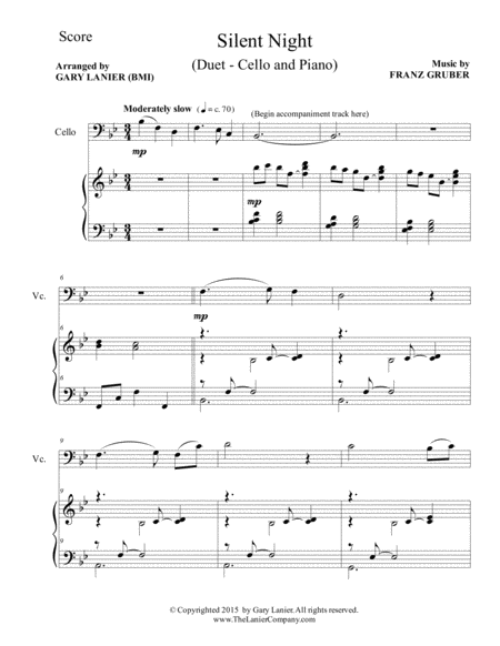 SILENT NIGHT (Duet – Cello and Piano/Score and Parts) image number null