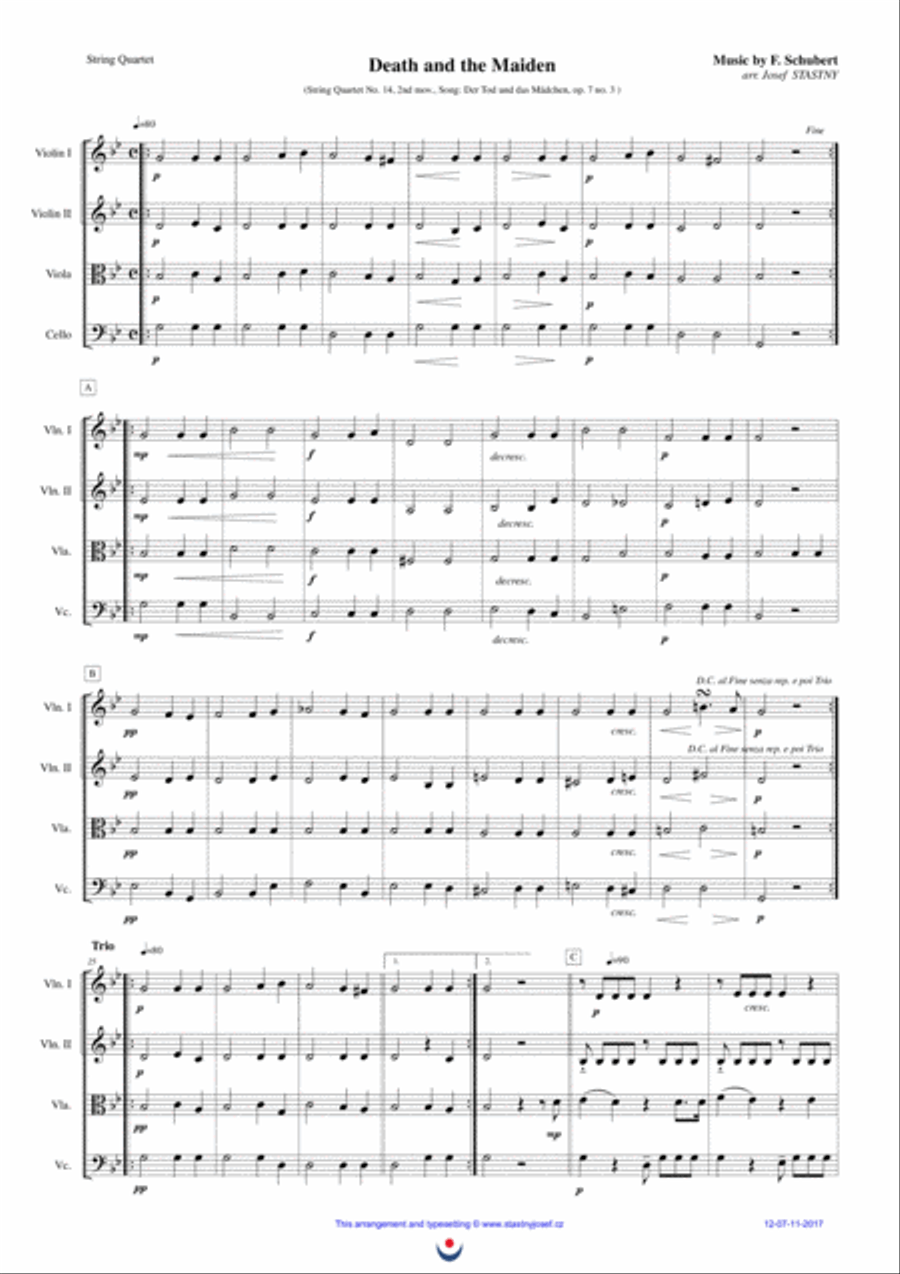 Death and the Maiden String Quartet scores gallery preview page 1