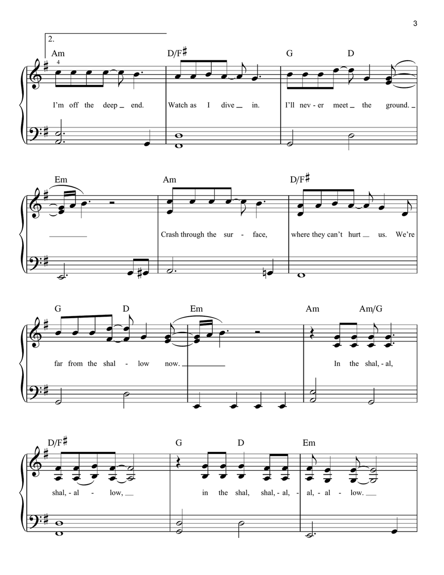 Shallow (from A Star Is Born) Easy Piano scores gallery preview page 3