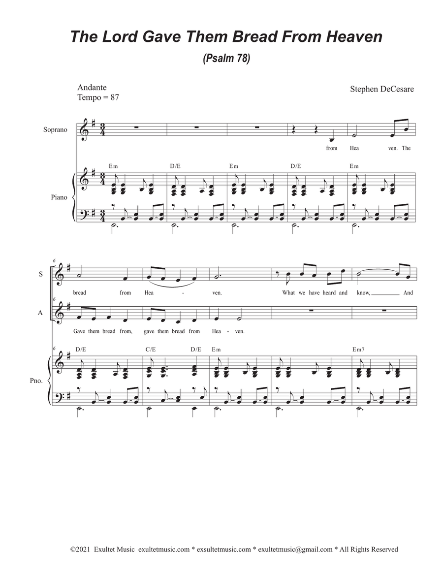 Book cover for The Lord Gave Them Bread From Heaven (Psalm 78) (Duet for Soprano and Alto solo)