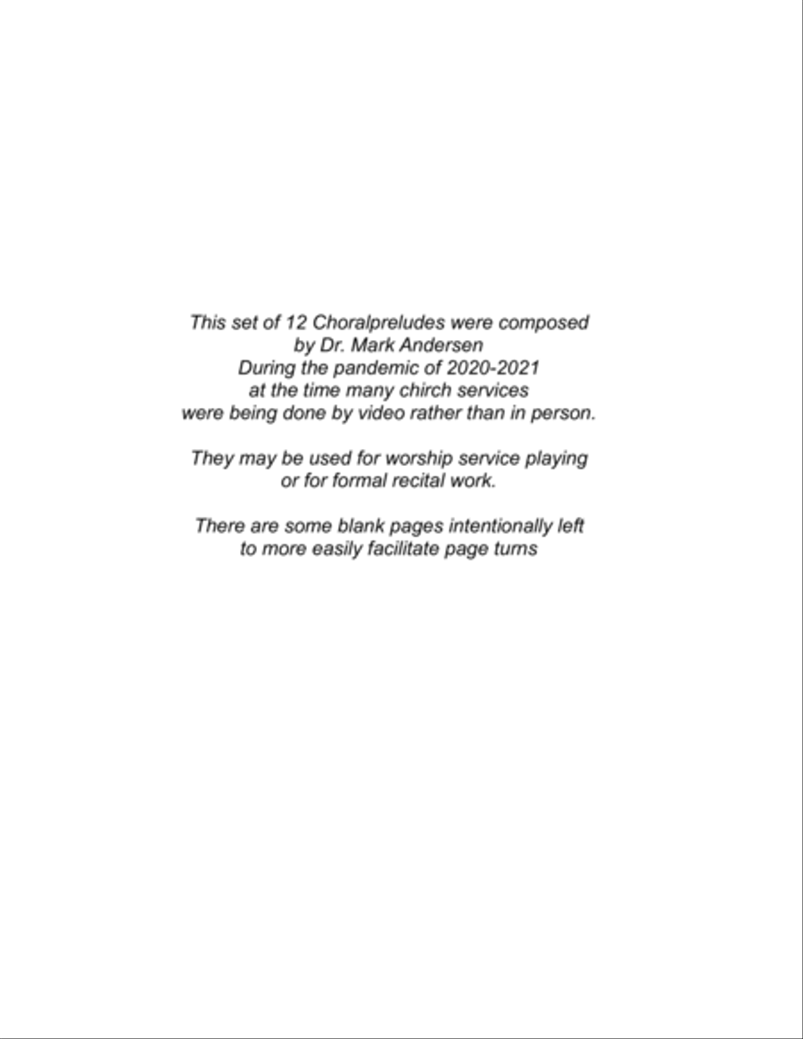 Twelve Choralpreludes for organ by Mark Andersen Organ Solo scores gallery preview page 2