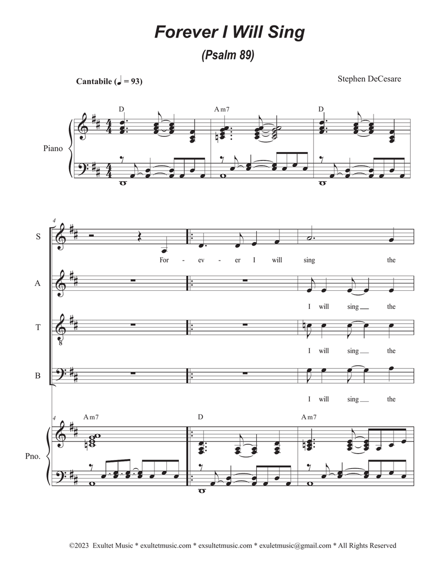 Forever I Will Sing (Psalm 89) (SATB) 4-Part scores gallery preview page 1