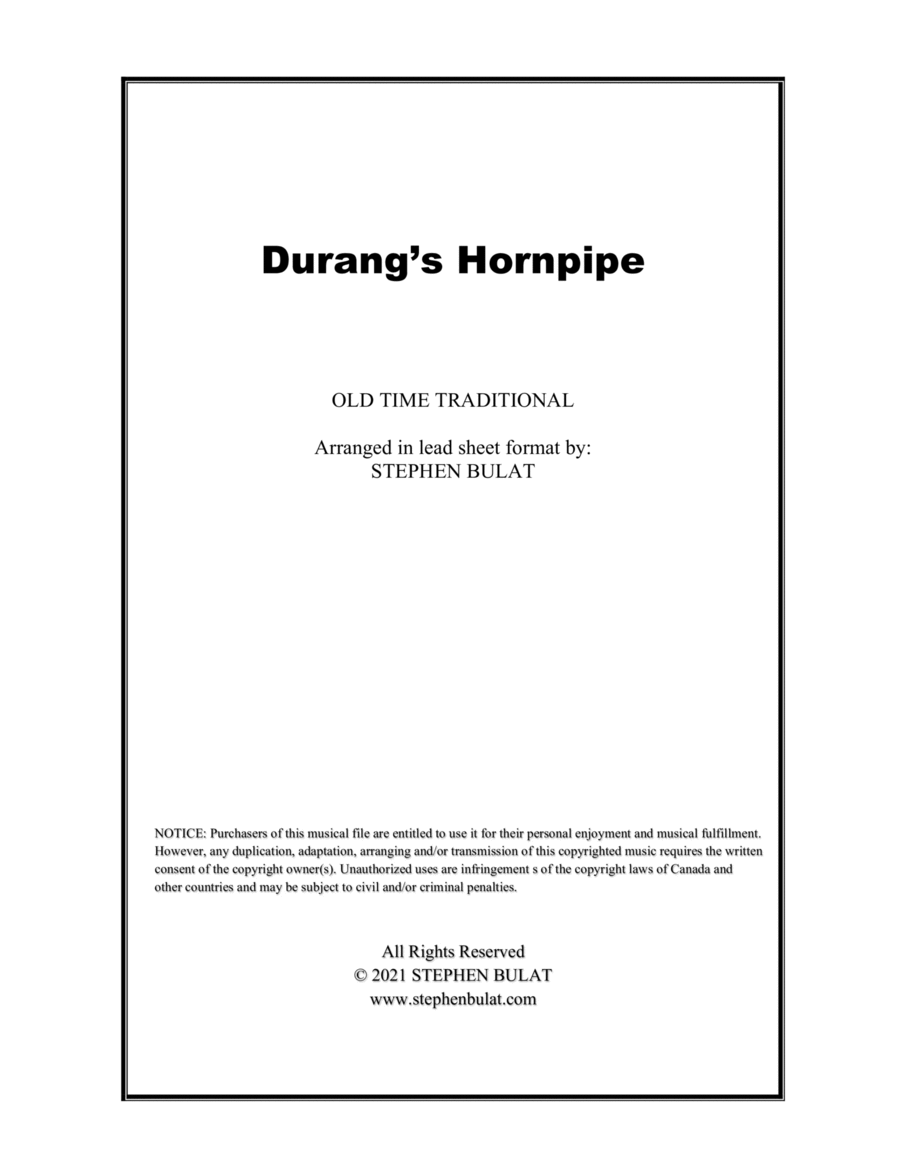 Durango's Hornpipe - Lead sheet (melody & chords) in key of B