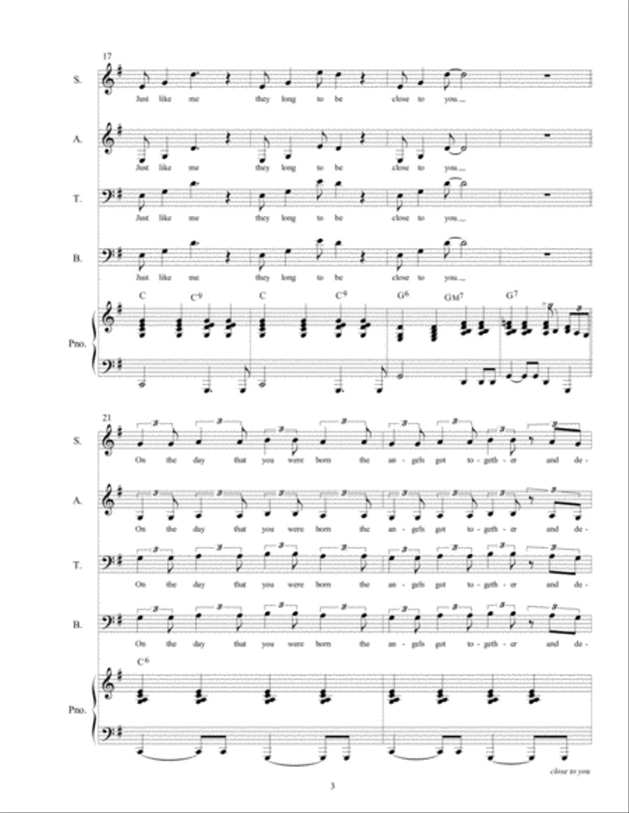 Close To You 4-Part scores gallery preview page 3