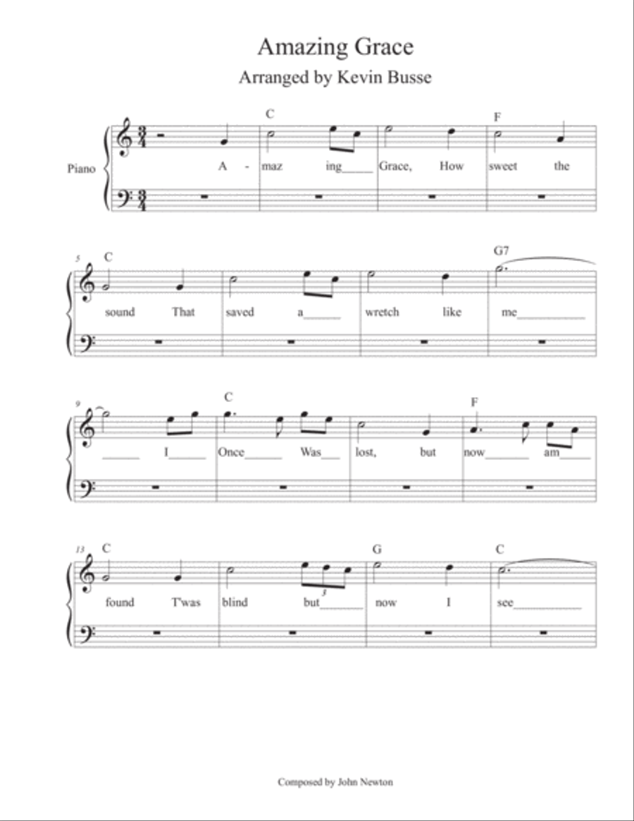 Amazing Grace - (In the easy key of C) - Piano Easy Piano scores gallery preview page 1