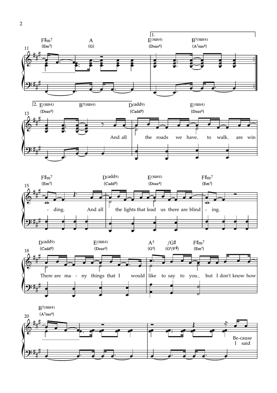 Wonderwall Piano, Vocal, Guitar scores gallery preview page 2