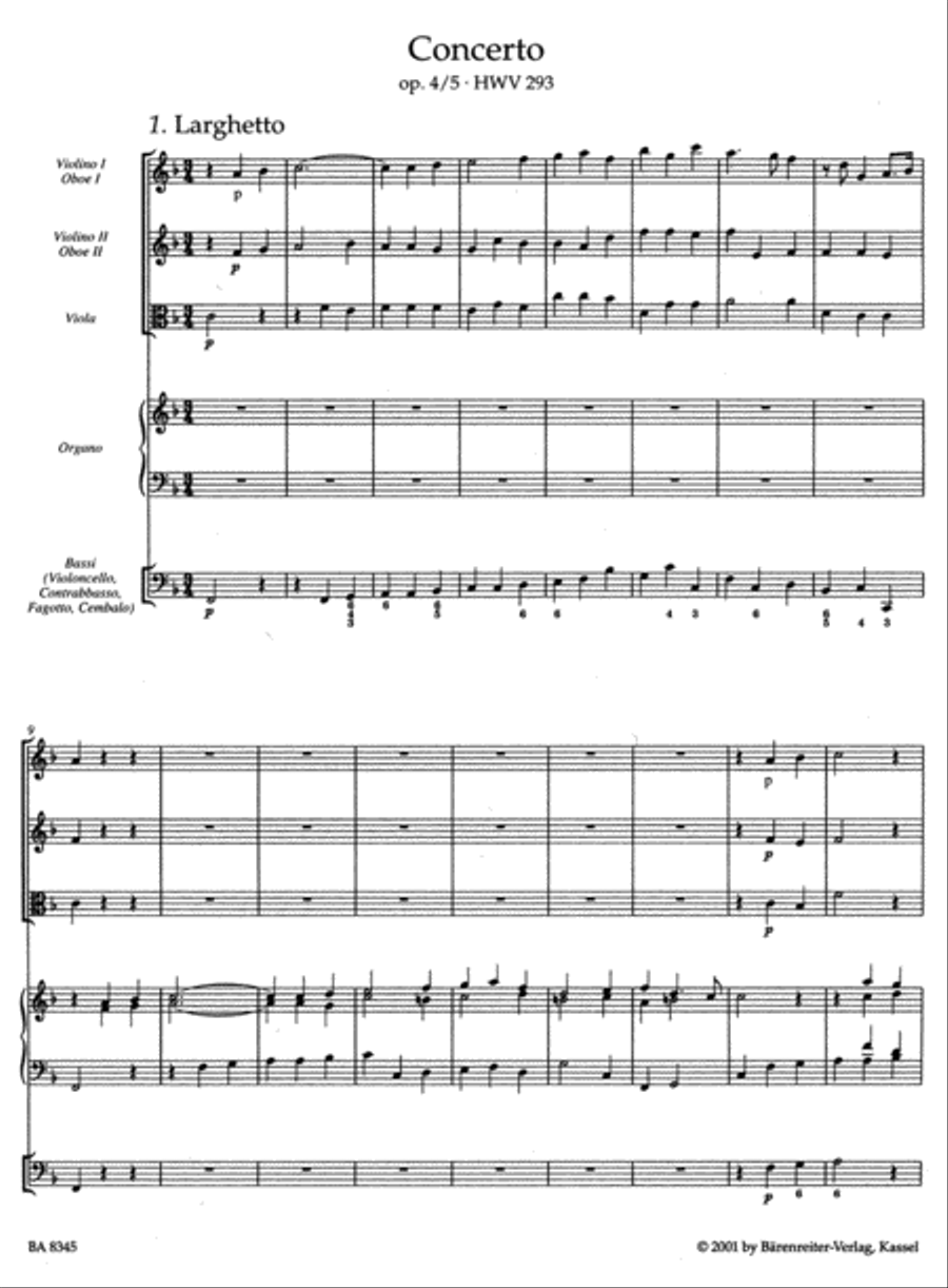 Concerto for Organ and Orchestra F major, Op. 4/5 HWV 293 Orchestra scores gallery preview page 2