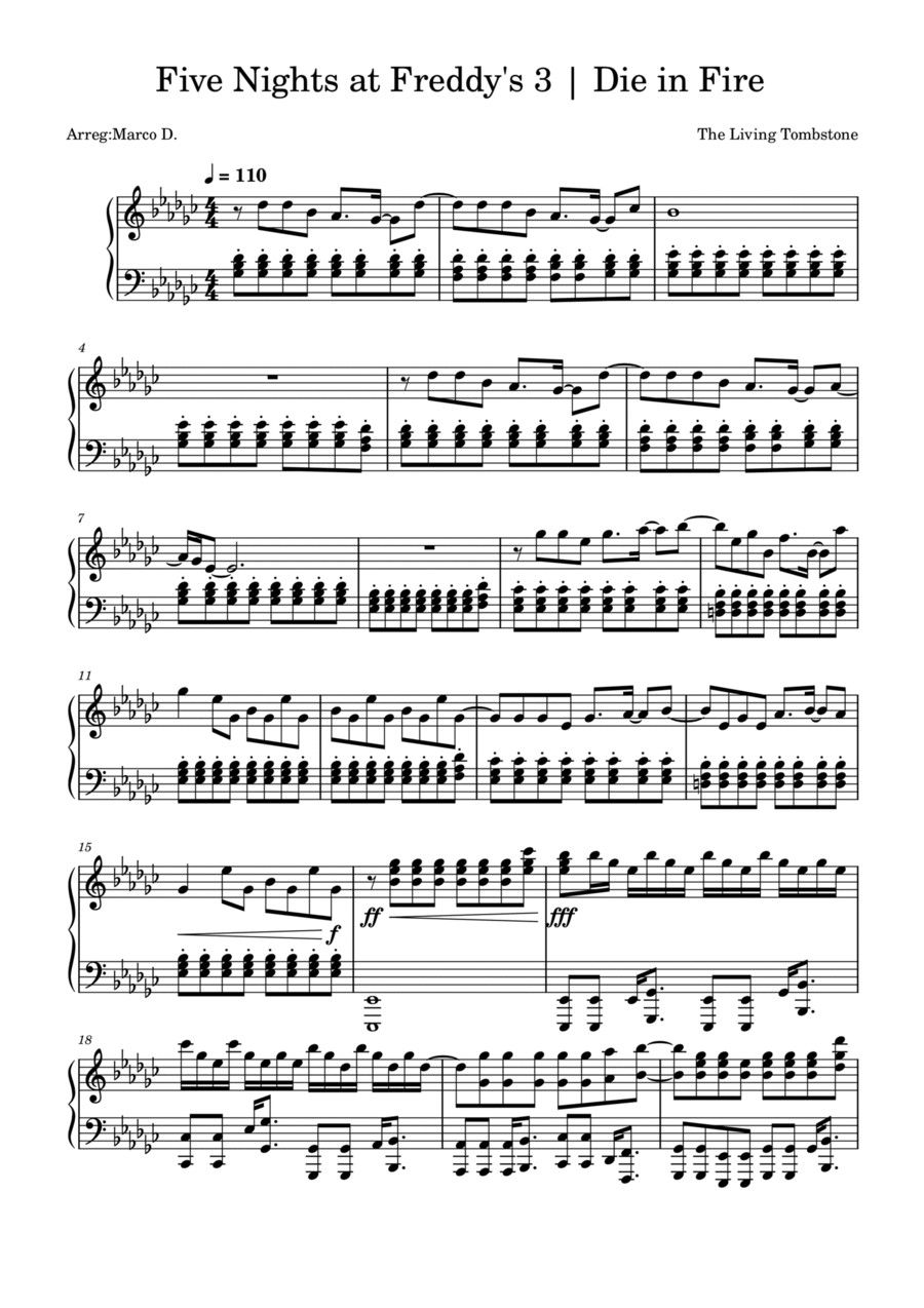 Die In A Fire Piano Solo scores gallery preview page 1