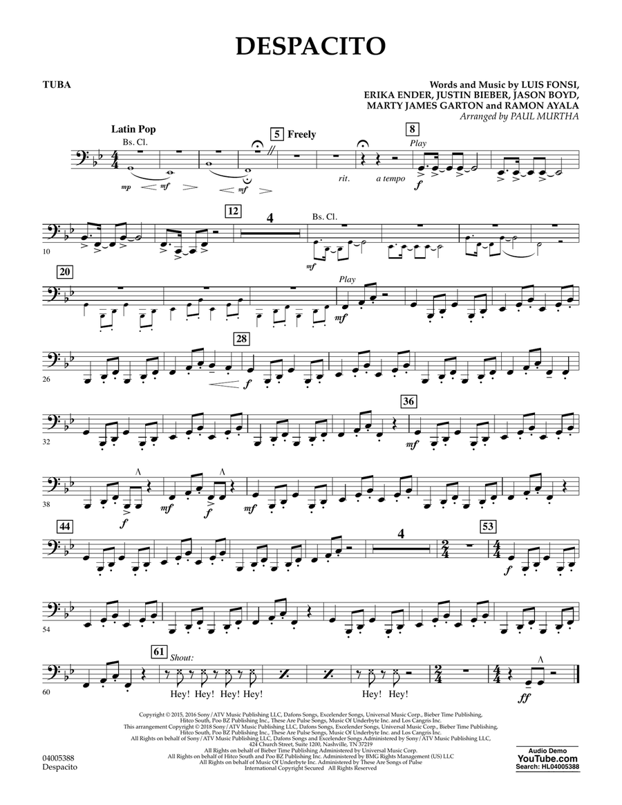 Despacito (arr. Paul Murtha) - Tuba Concert Band scores gallery preview page 1