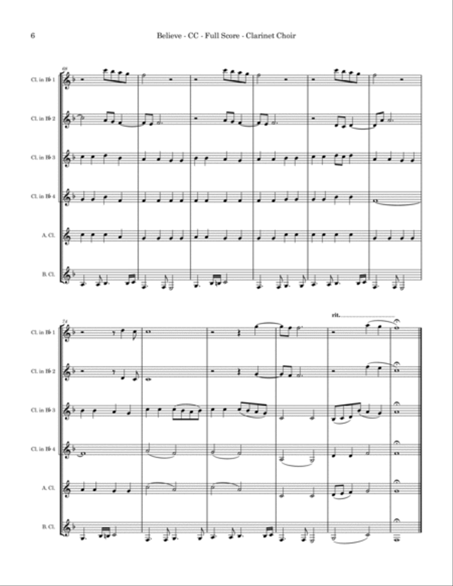 Believe Clarinet Choir scores gallery preview page 6